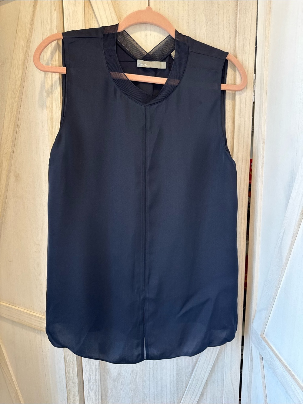 Vince Navy Sleeveless Trim Shell size medium quiet luxury office layering